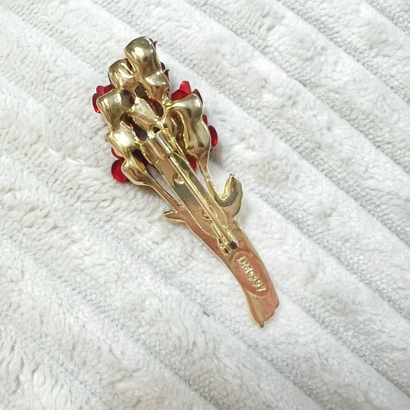 Danbury Mint Red and Gold Floral brooch - Picture 4 of 4